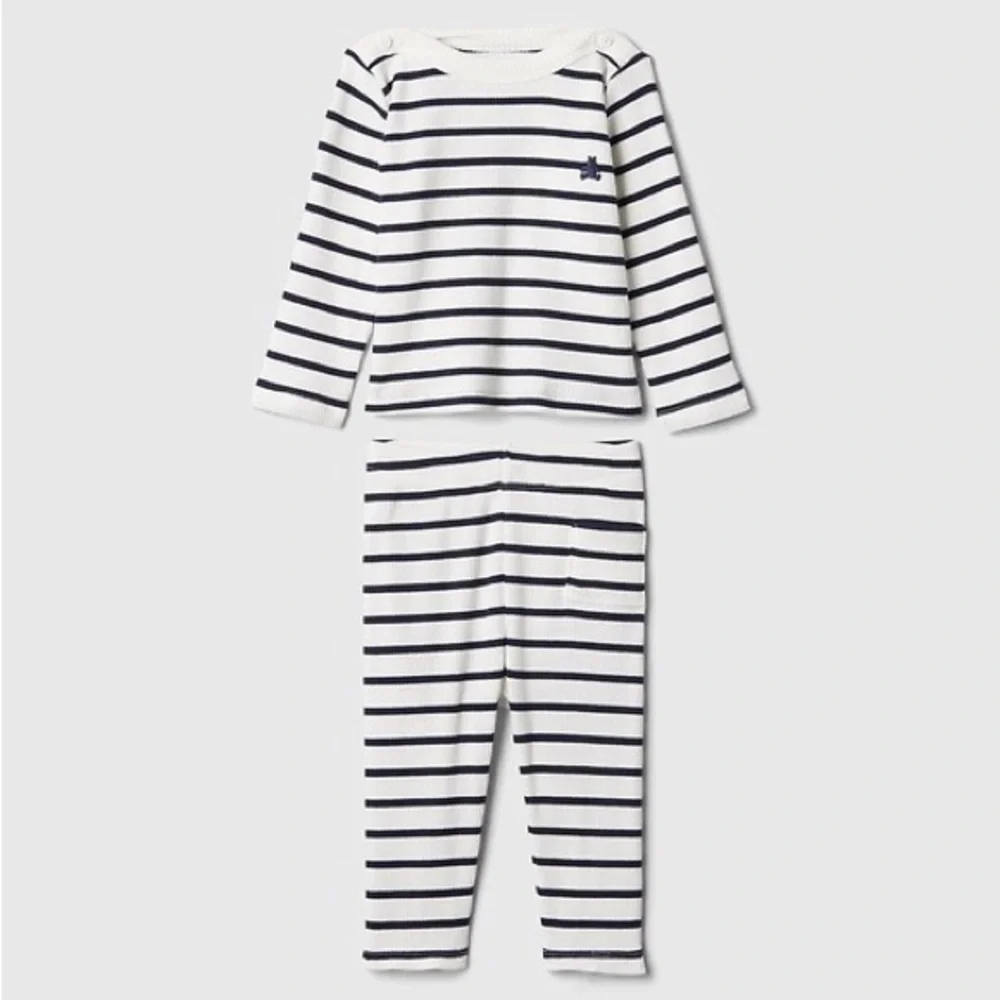 GAP Baby Softspun Pointelle Rib Outfit Set 0-3M Black White Stripe